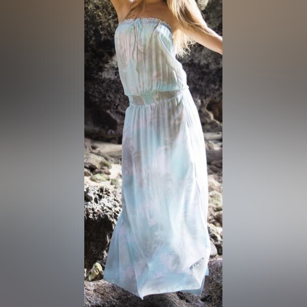 Khush Clothing Borabora Strapless ColumnMaxi Dress in Emerald Green Puzzle print - Picture 4 of 9